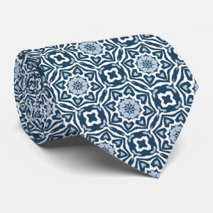 Elegant Klassisk Holländsk Delft Blå Blommig Konst Slips