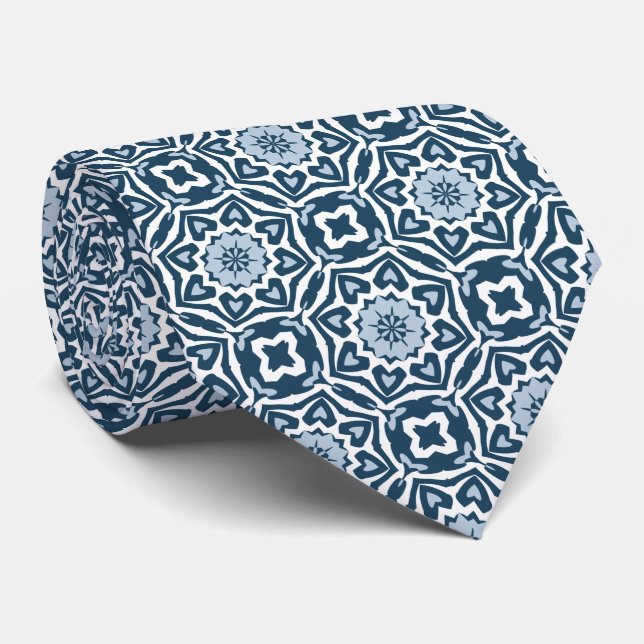 Elegant Klassisk Holländsk Delft Blå Blommig Konst Slips (Rullad)