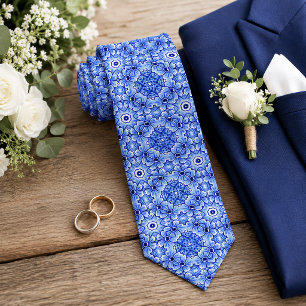 Elegant Klassisk Holländsk Delft Blå Blommig Konst Slips