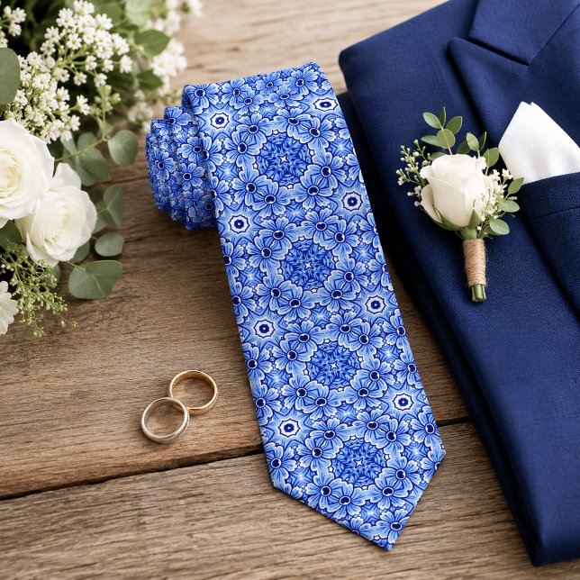 Elegant Klassisk Holländsk Delft Blå Blommig Konst Slips (Skapare uppladdad)