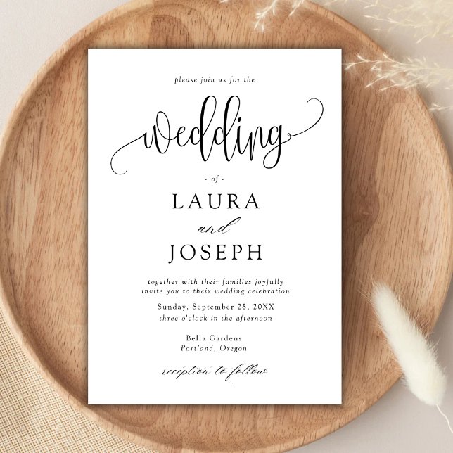 Elegant Klassisk Kalligrafi Skrift Bröllop Inbjudningar (Elegant classic calligraphy script invitation brings refined romance to your wedding announcement)