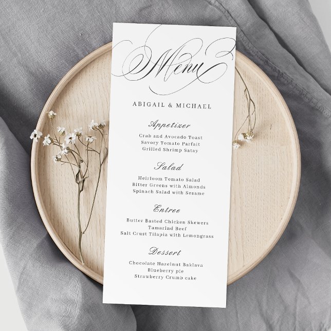 Elegant klassisk kalligrafi vintage bröllop meny (Elegant classic calligraphy vintage wedding menu)