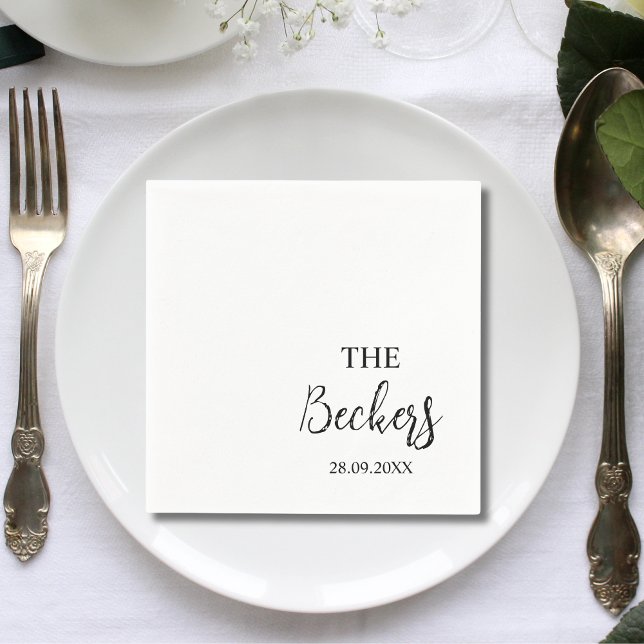 Elegant Klassisk Kalligrafi Vintage Bröllop Pappersservett (Elegant vintage calligraphy napkins add timeless charm with your names to wedding tables.)