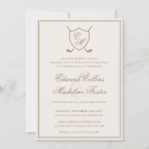 Elegant Klassisk Kam Crest Monogram Golf Bröllop Inbjudningar