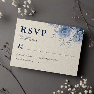 Elegant klassisk kräm och fransk blå blombröllop OSA kort