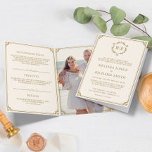 Elegant Klassisk Kräm och Guld Monogram Bröllop
