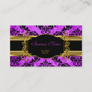 Elegant Klassisk Lila Guld Damask Floral Profil Visitkort