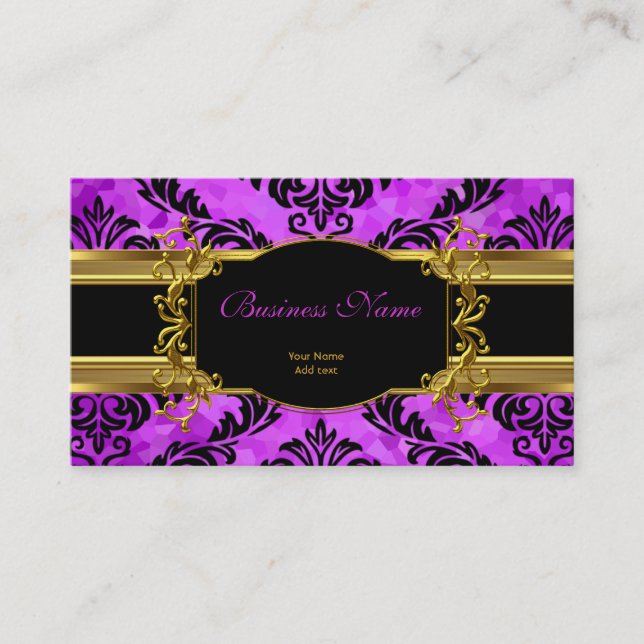 Elegant Klassisk Lila Guld Damask Floral Profil Visitkort (Framsida)