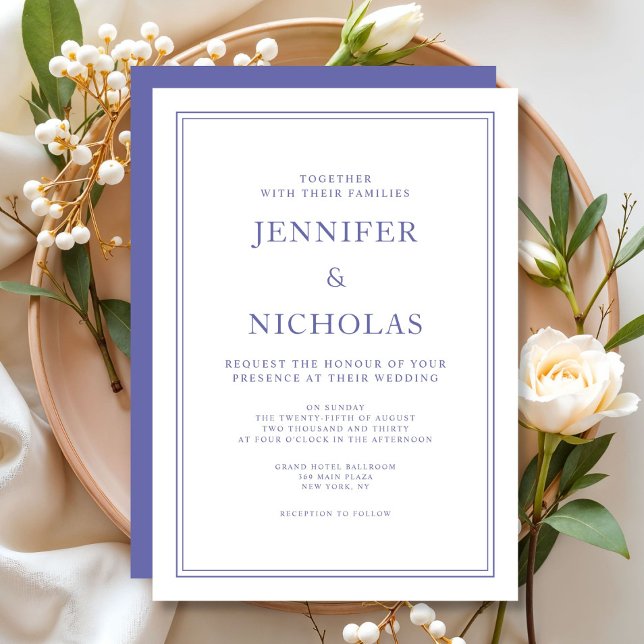 Elegant Klassisk Lila Vit Bröllopsinbjudan  Inbjudningar (Elegant Classic Purple White Wedding Invitation)