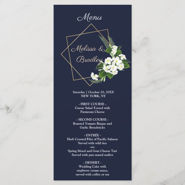 Elegant Klassisk Marin Geometrisk Bröllopsmeny Program (Framsida)