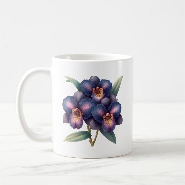 Elegant klassisk marinblått och lila orkidé kaffemugg (Vänster)