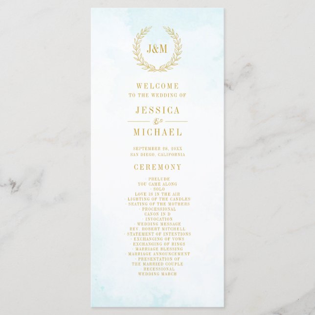 Elegant Klassisk minimalistisk monogramturkos Program (Framsida)