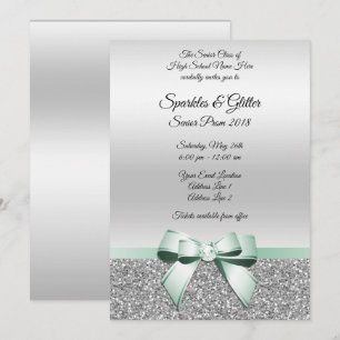 Elegant Klassisk Mintgrön Slöja & Silver Glitter B Inbjudningar