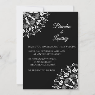 Elegant klassisk, modern svartvit blommigt inbjudningar