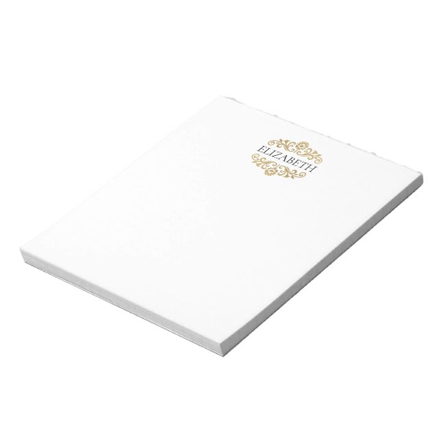 Elegant Klassisk Modernt Monogram Svart Guld Anteckningsblock (Roterad)