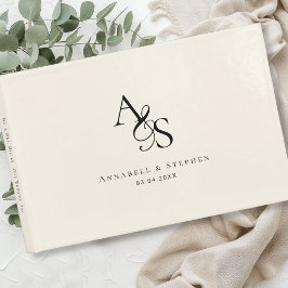 Elegant, Klassisk, Monogram, Beige, Bröllop Gästböcker