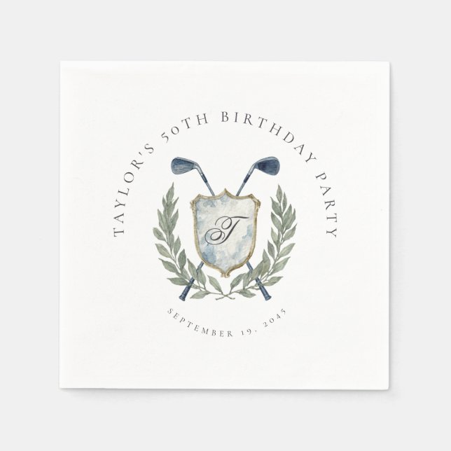 Elegant klassisk monogram golf crest födelsedagsfe pappersservett (Framsidan)