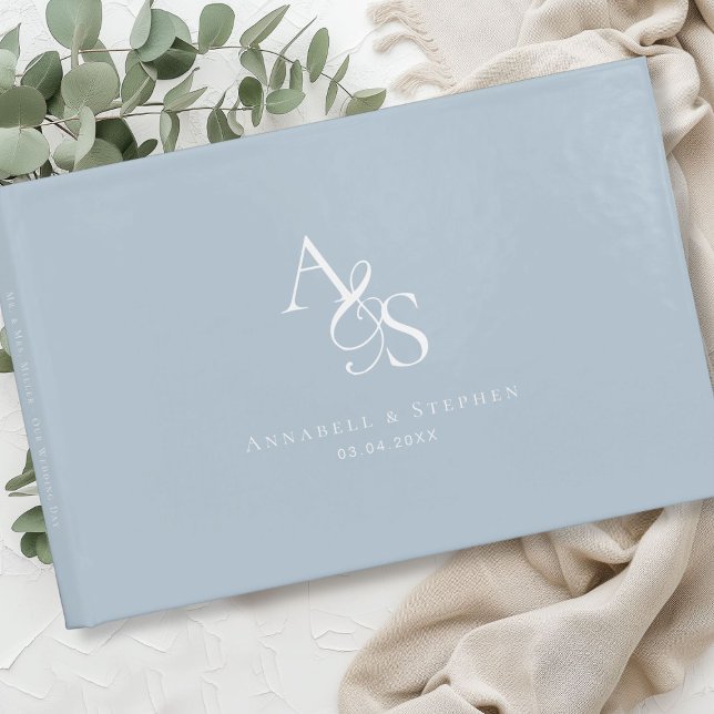 Elegant, Klassisk, Monogram, Pulver-Blue, Bröllop Gästböcker (Elegant, Classic, Monogram, Powder-Blue, Wedding Guest Book)