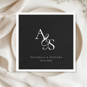 Elegant, Klassisk, Monogram, Svart Bröllop Pappersservett