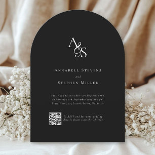 Elegant, Klassisk, Monogram, Svart, QR-kod Bröllop Inbjudningar