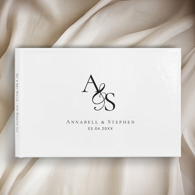 Elegant, Klassisk, Monogram, Vit, Bröllop Gästböcker (Elegant, Classic, Monogram, White, Wedding Guest Book)