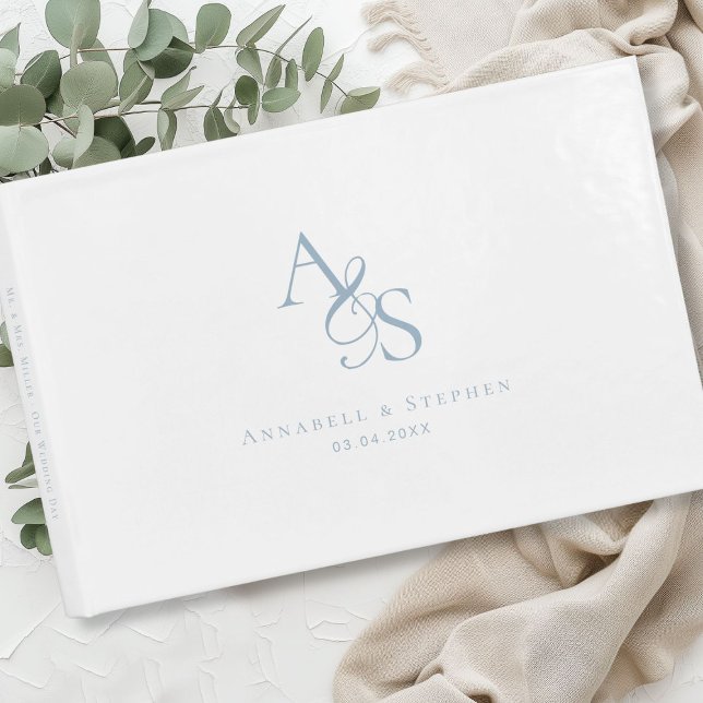 Elegant, Klassisk, Monogram, Vit, Bröllop Gästböcker (Elegant, Classic, Monogram, White, Wedding Guest Book)