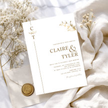 Elegant Klassisk Monogram Vit och Guld Bröllop