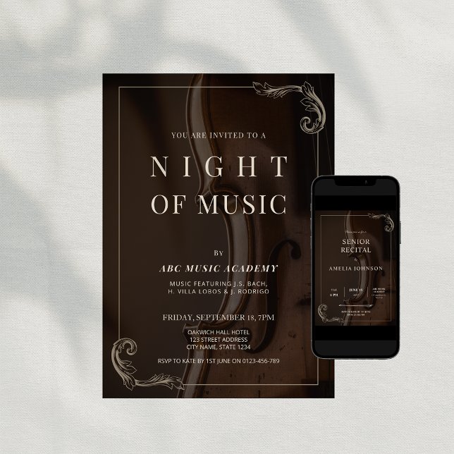 Elegant Klassisk Musikföreställning Inbjudningar (Elegant Classy Night of Music Performance Invitation)