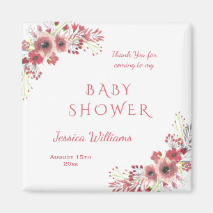 Elegant Klassisk Röd Blommig Akvarell Baby Shower Magnet