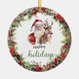 Elegant, klassisk röd och grönt tomtenn julgransprydnad keramik