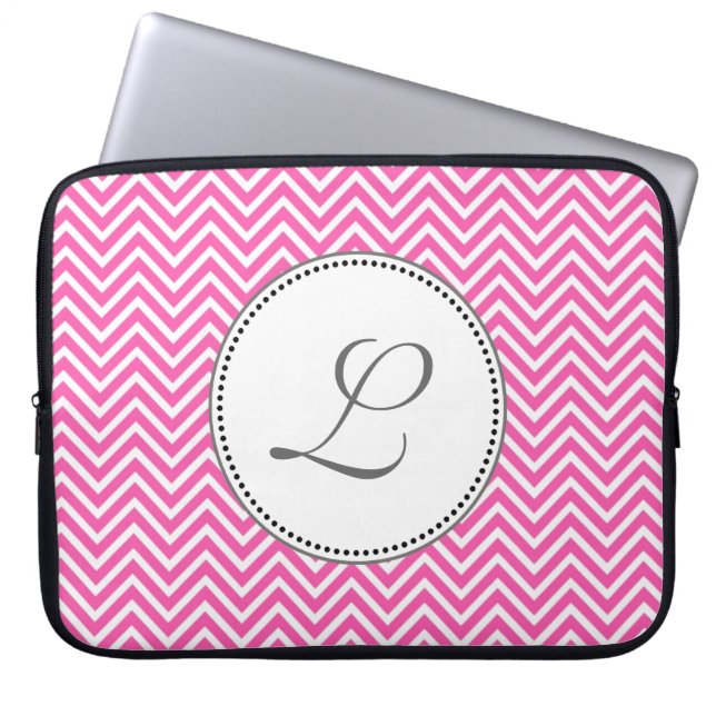 Elegant, klassisk rosa och vit chevron sicksack laptop sleeve (Framsidan)