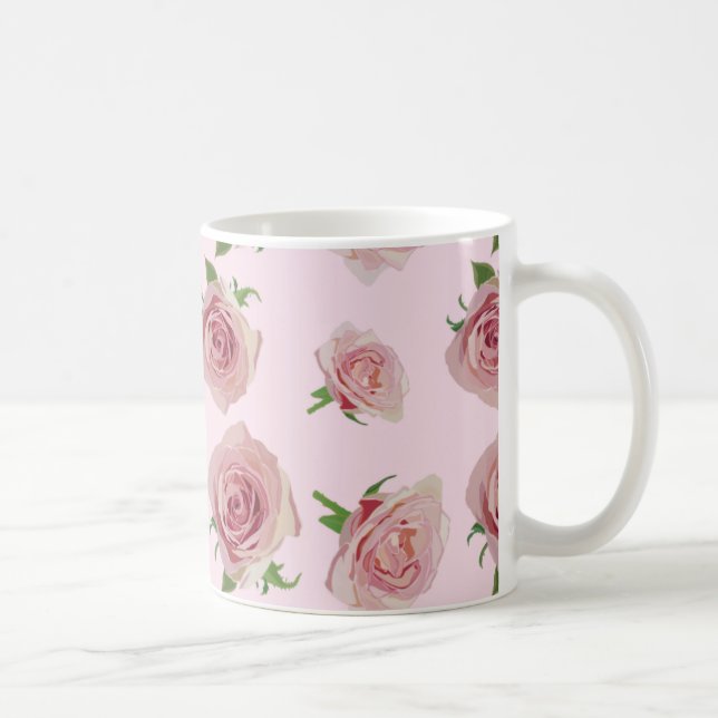 Elegant klassisk rosa ros-blomma mönster kaffemugg (Höger)