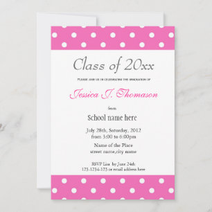 Elegant, klassisk rosa, vit polka dots studenten inbjudningar