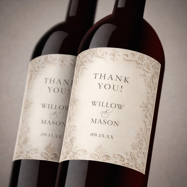 Elegant Klassisk Rullning Barock Bröllop Vinflaska Etikett (Elegant Classic Scrollwork Baroque Wedding Wine Label)