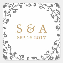 Elegant klassisk rustic vintage bröllop monogram fyrkantigt klistermärke