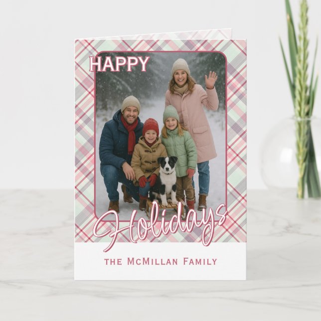 Elegant Klassisk Rustik Rutmönster Helgkort (Framsida)