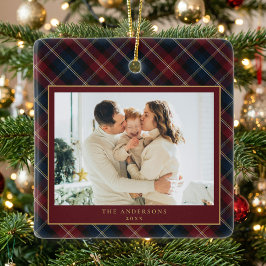 Elegant klassisk rutig familjefoto jul julgransprydnad keramik