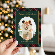 Elegant klassisk rutig familjefoto jul
