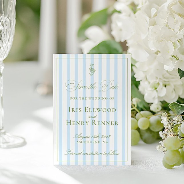 Elegant klassisk Sage & Blue Spara datum-kort Datumet (Elegant Classic Sage & Blue Save The Date Card)