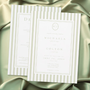 Elegant Klassisk Sage Randig Monogram Tvåsidig Inbjudningar