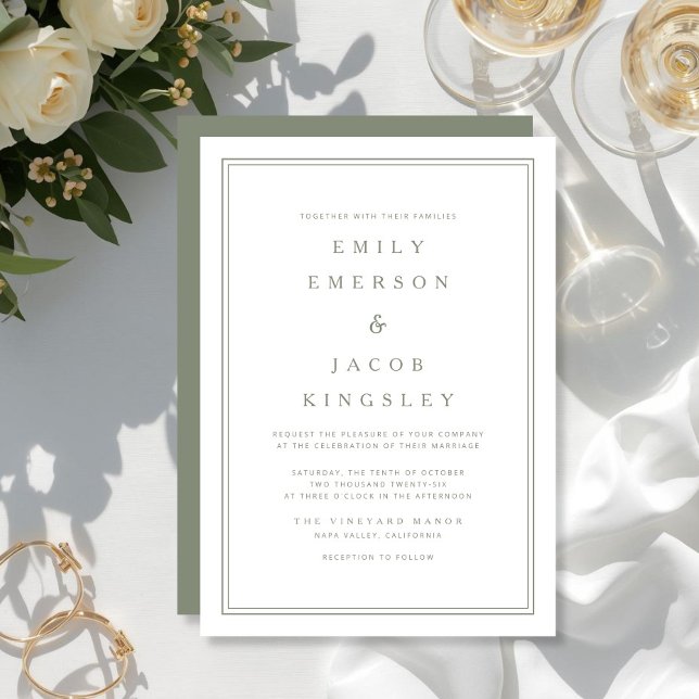 Elegant Klassisk Salviagrön Bröllop Inbjudningar (Elegant Classic Sage Green Wedding Invitation)