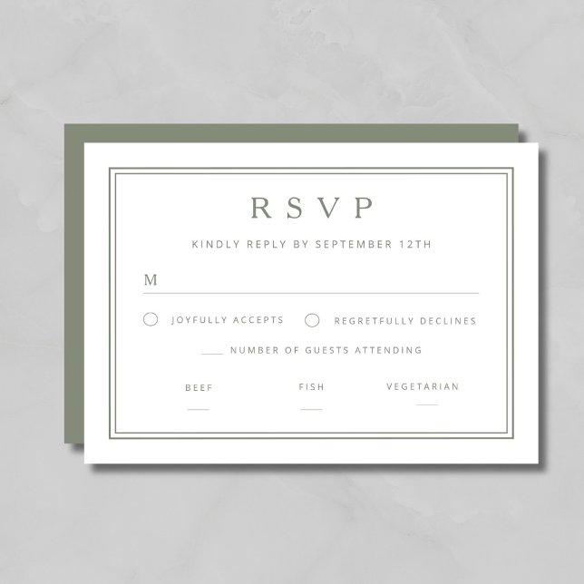 Elegant Klassisk Salviagrön Bröllop OSA Kort (Elegant Classic Sage Green Wedding RSVP Card)