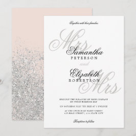 Elegant klassisk silver glitter lesbisk bröllop inbjudningar