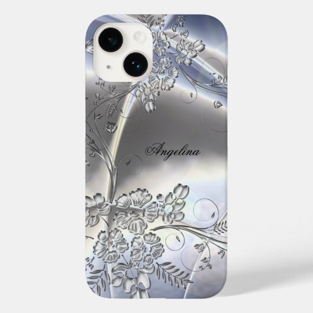 Elegant Klassisk Silver Metall Blommig Utseende (Baksida)