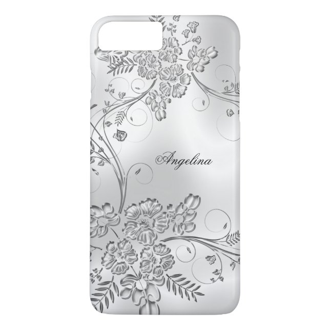 Elegant Klassisk Silver Metall Blommig Utseende Case-Mate iPhone Skal (Baksida)