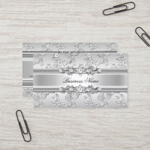 Elegant Klassisk Silver Präglad Blommig Utseende Visitkort