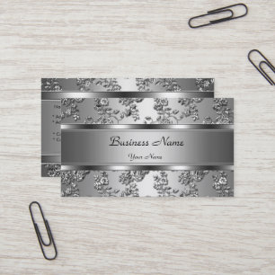 Elegant Klassisk Silver Präglad Blommig Utseende Visitkort