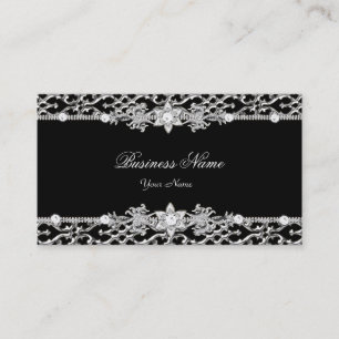 Elegant Klassisk Silver Svart Diamant 2 Visitkort