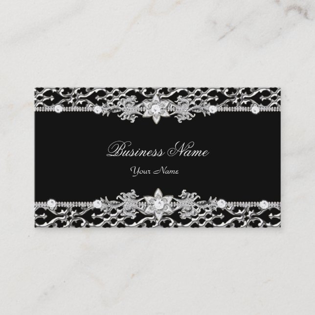 Elegant Klassisk Silver Svart Diamant 2 Visitkort (Framsida)