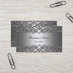Elegant Klassisk Silvergrå Damask Präglad Utseende Visitkort